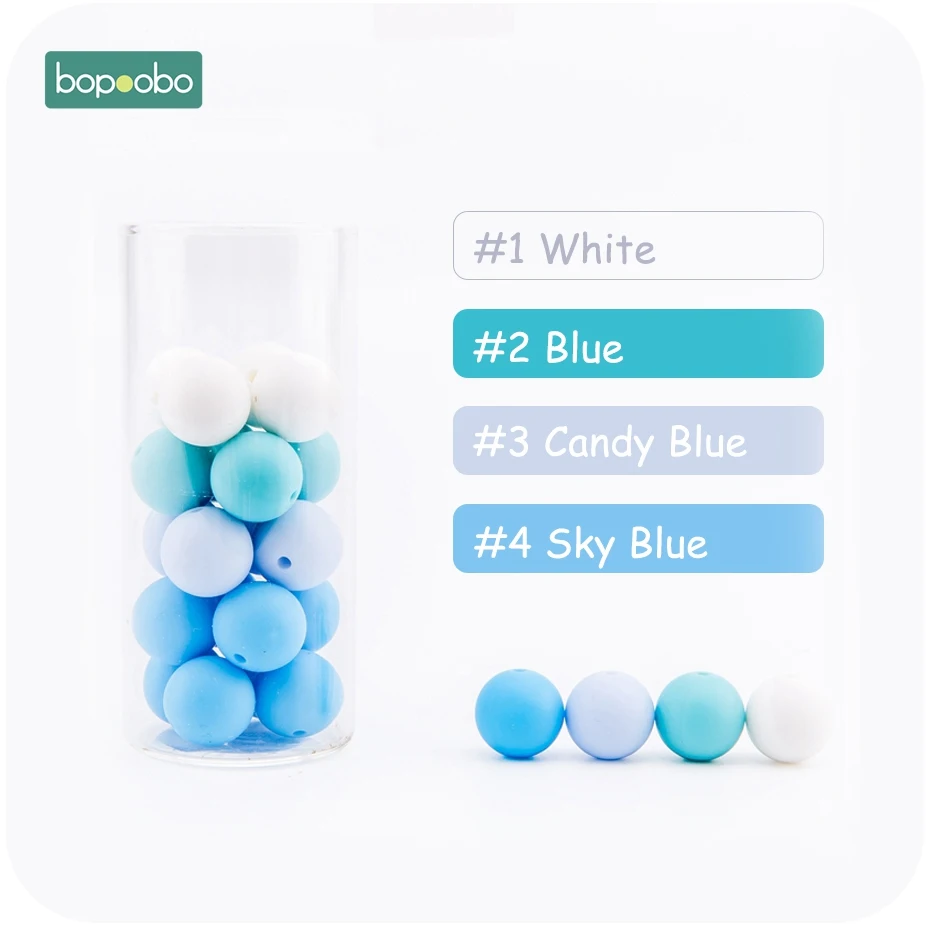 Blue Series Bopoobo 100 шт, силиконовые бусины, 15 мм, сделай сам, Стартовые наборы, укрепляющие зубные тренировки, силиконовые бусины, Детские аксессуары, нетоксичные - Цвет: Blue Series