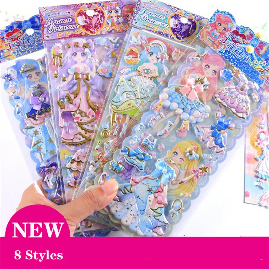 

1pcs Dress up Stickers Fashion 3D Diamond sticker girls PVC double kids Sticker toys gift