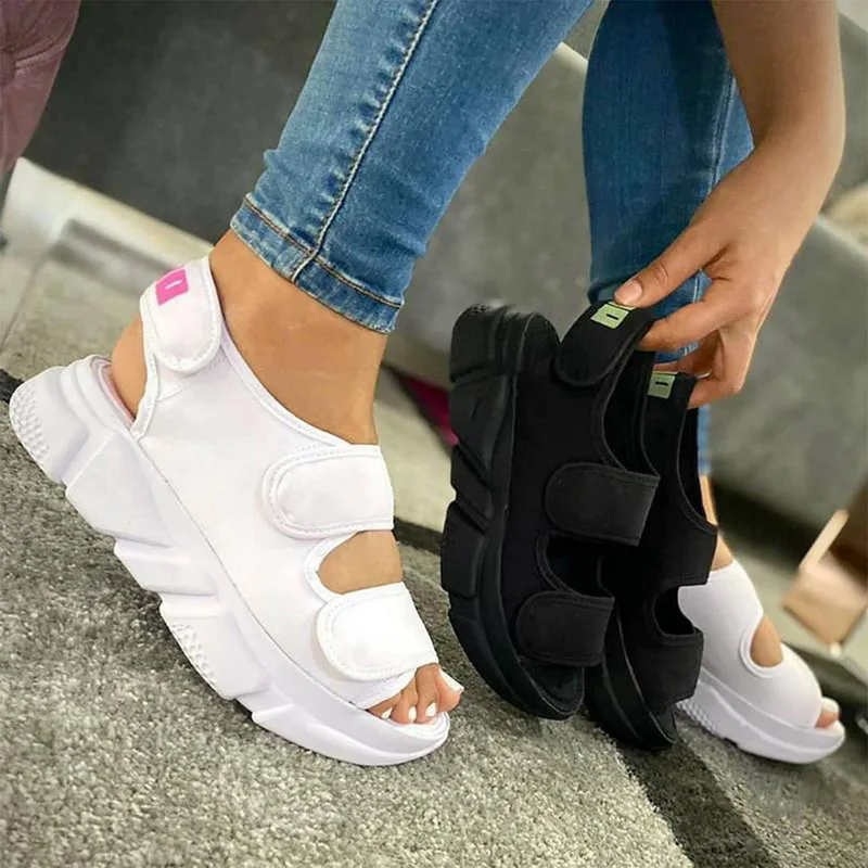 

Fashion Summer Women Sandals Casual Breathable Shoes Ladies Wedges Sandals Platform Velcro Platform Sandals Sporty Style 2021