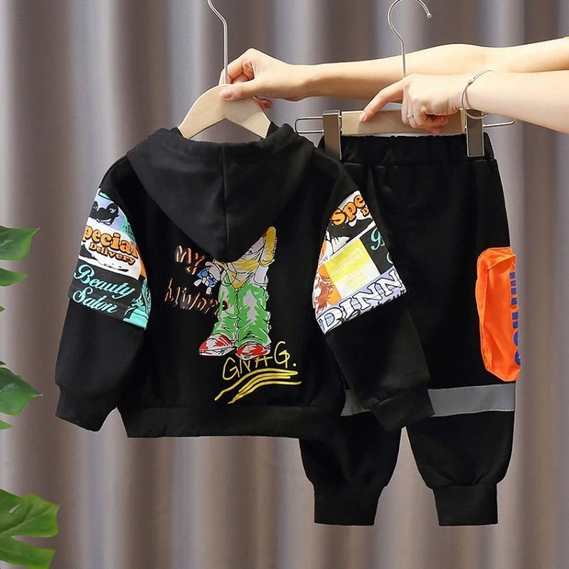 

Children's Spring Suit 2021 New Western Style Boy Long-sleeved Hooded Clothes Kid Handsome Fashionable Two-piece Sweater BT132