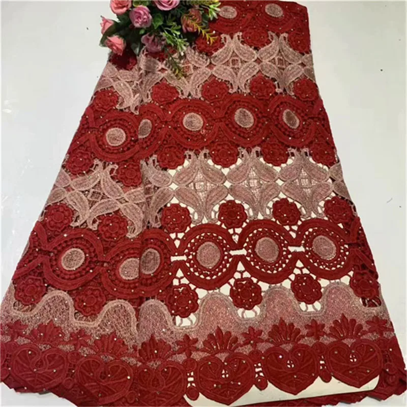 African Cord Lace Fabric with Stones 2019 Latest Laces High Quality Peach Guipure Nigerian Fabrics For Dress | Дом и сад