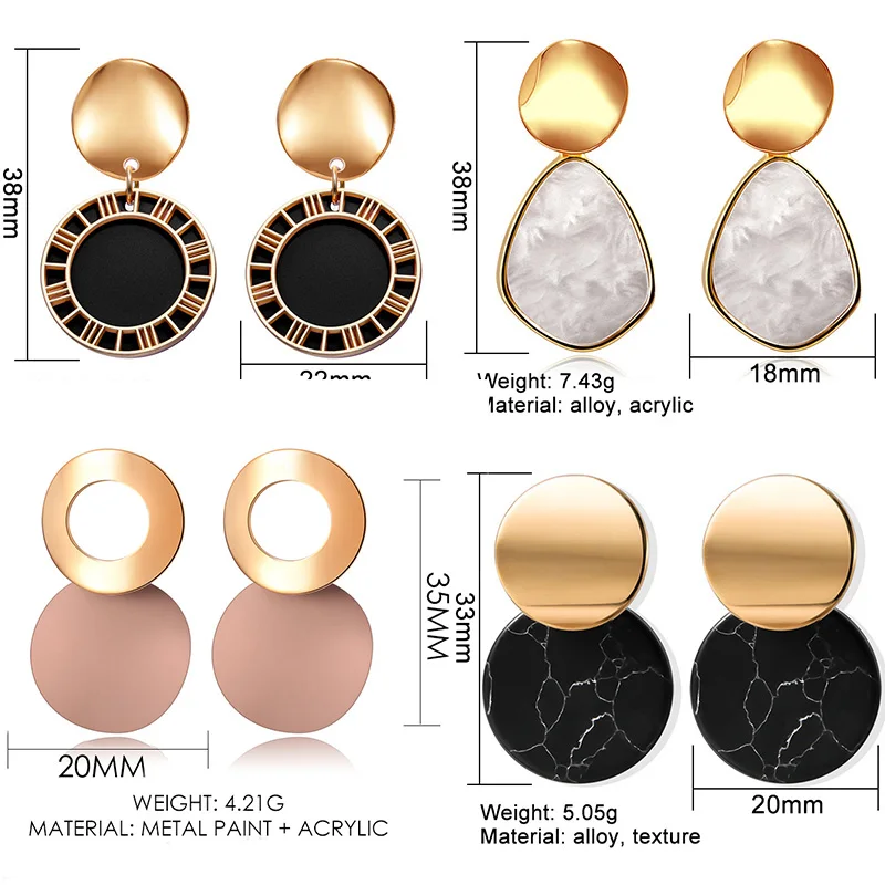 

POXAM New Korean Statement Round Earrings For Women Geometric Gold Shell Fluff Dangle Drop Earrings Brincos 2020 Fashion Jewelry