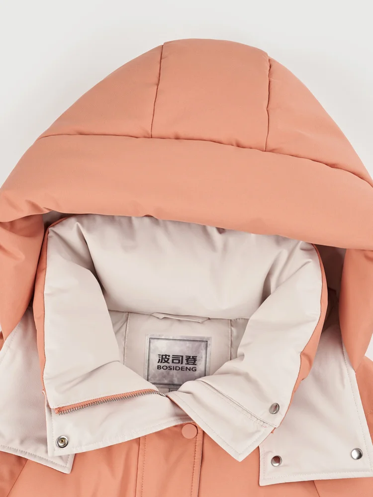 Женская куртка BOSIDENG со съемным капюшоном на 90% белом утином пуху облегающее