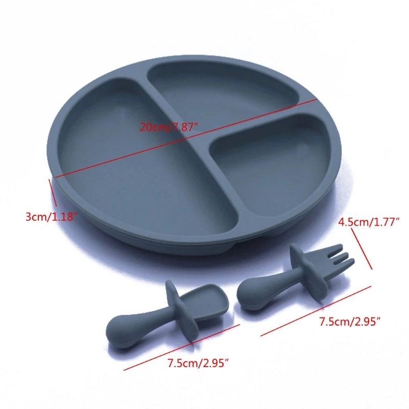 

3pcs/set BPA Free Baby Silicone Tableware Solid Color Dinner Plate Training Fork And Spoon For Children