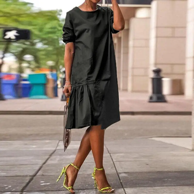 VONDA Offic Ladies Elegant Dress Women Knee-Length Dress Summer Sundress Casual Loose Half Sleeve Vestidos Plus Size S-5xl