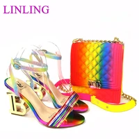 new coming italian design elegant unqie style women shoes and bag decorated with rhinestone in colorful for party sandals