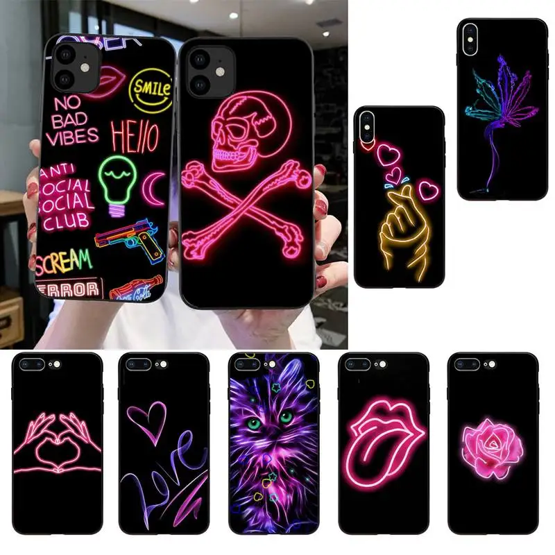 

Black background neon Phone Case For iPhone SE2 11 Pro XS MAX XS XR 8 7 6 Plus 5 5S SE Case 12 mini 12proMax
