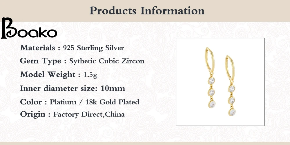 

BOAKO Pendientes Plata 925 Earrings For Women Diamond Crystal Earrings Dangle Gold Jewelry Ear Piercing Fine Gift #Yj