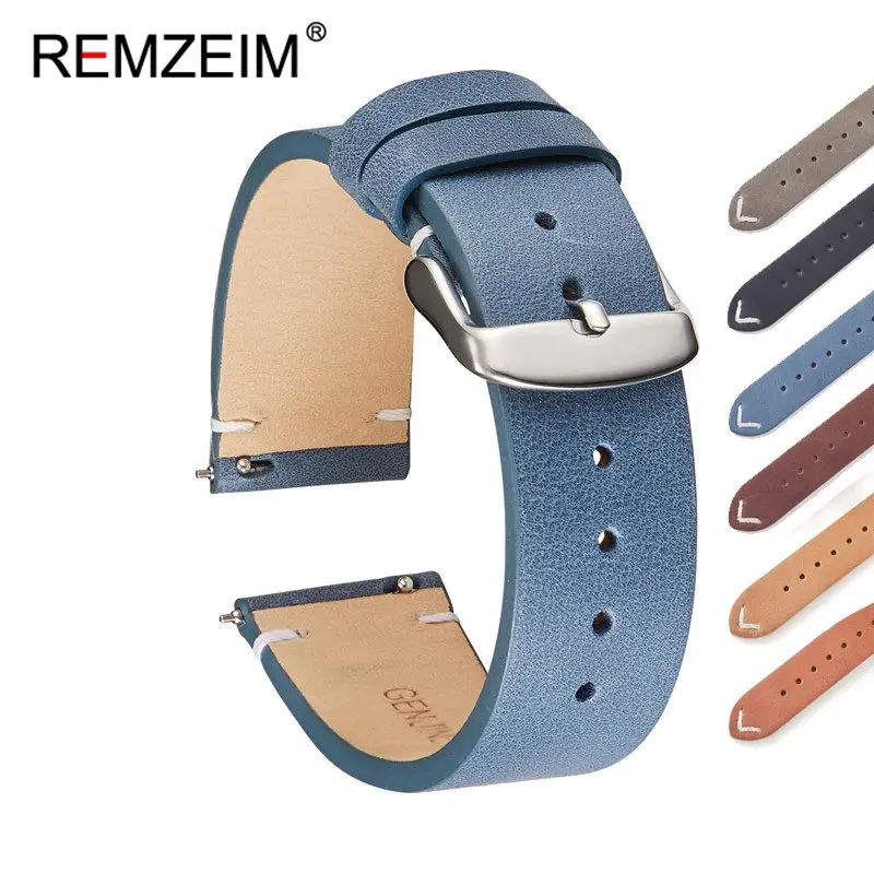 

REMZEIM Calfskin 22mm 20mm 18mm Leather Watchbands For Samsung Galaxy Watch 46mm 42mm Active 2 40mm 44mm Band Gear S3 S2 Strap