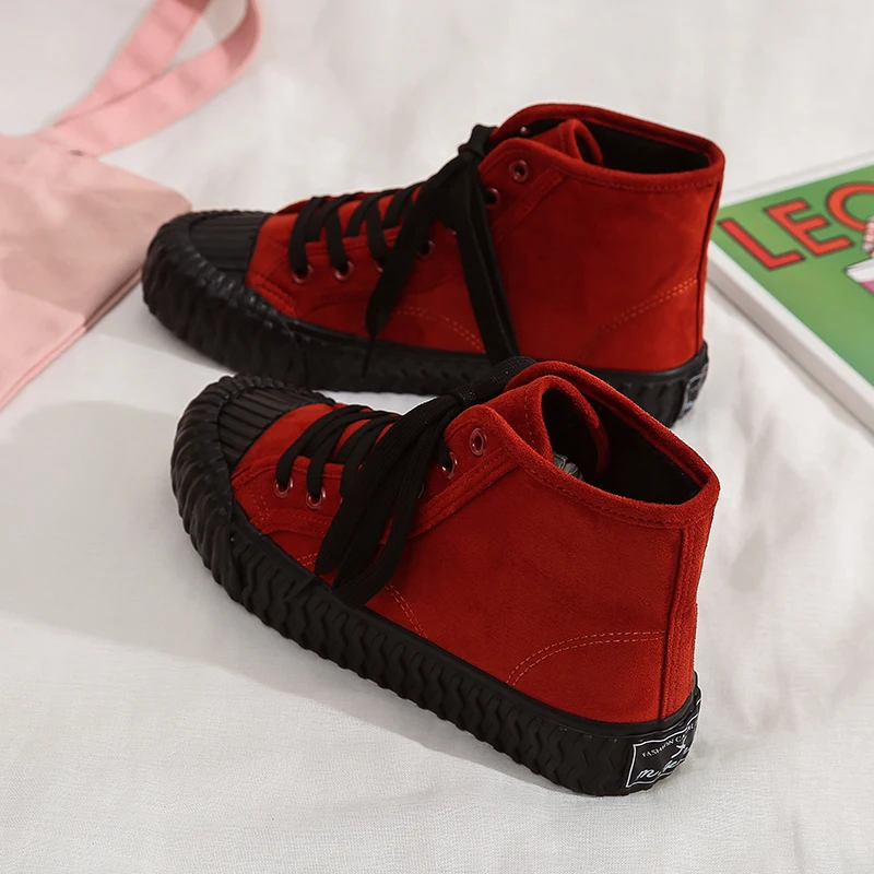 

2019 New Winter Women's Shoes Wild Velvet Canvas Shoes High-top Non-slip Cloth Comfortable Flat Casual Women's Vulcanize Shoes