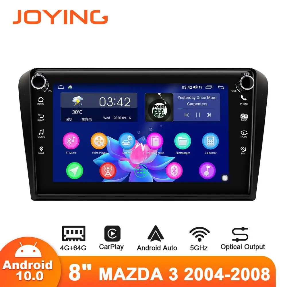 Автомобильное радио Joying 8 дюймов Android 10 для Mazda 3 2004 2008 GPS Carplay auto DSP SPDIF сабвуфер 5GWIFI