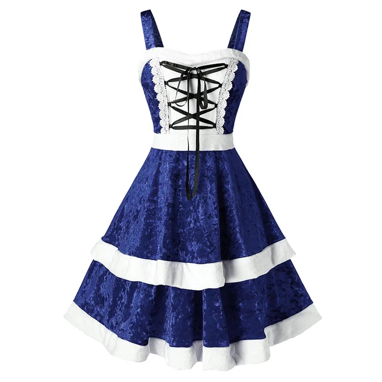 

Autumm Fashion lace solid color Strapless ruffle Dress women