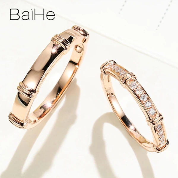 BAIHE, 14 к, розовое золото, H/SI, всего 0.13ct, натуральные бриллианты, обручальное кольцо, модное, хорошее ювелирное изделие, мужское кольцо, женское кольцо, пара колец