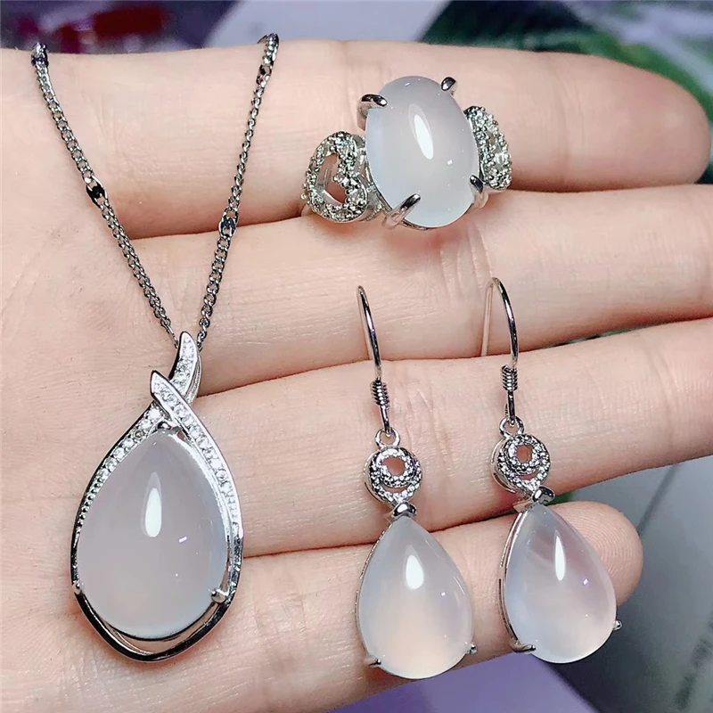 Jadery классический натуральный белый халцедон нефрит ювелирный набор для женщин