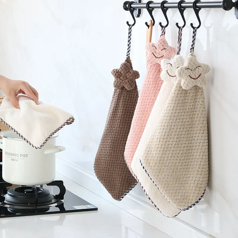 Coral Fleece Microfiber Hanging Loop Hand Towel Quick Dry Thicken Bathroom Kitchen Cleaning Cloth Absorbent Rags |