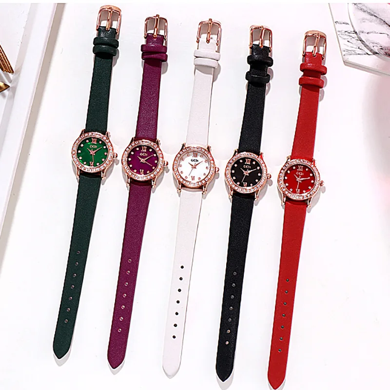 

Simple Watch Exquisite Edging Rhinestone Women Fashion Retro Leather Christmas Watch 5 Colour Holiday Gifts for Family or Lover