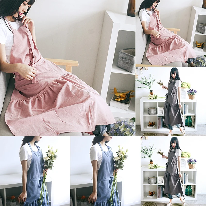 

1 PCS Japanese Style Cotton And Linen Fishtail Fairy Apron, Lengthened And Elegant, Florist And Nail Shop Work Clothes, Soft A
