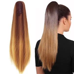 Soowee 24 ''прямые синтетические волосы на заколках для наращивания, коричневые, серые, когти, конский хвост, высокотемпературные волосы из волокна, хвост пони