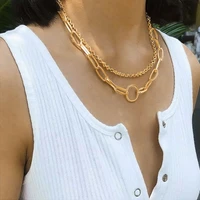 luxurious gold layered link chain necklace for women trendy clavicle choker necklace wedding party engagement fashion jewelry