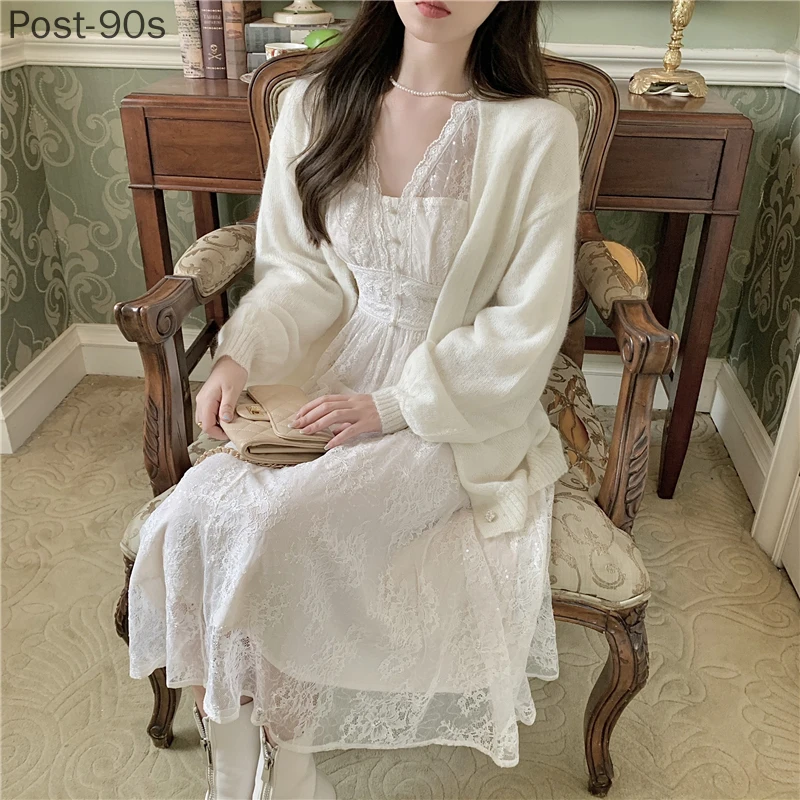 

Fairy Elegant Dress Women Casual Evening Party Vintage Dress Female Retro Long Sleeve One-piece Dress Korean Autumn