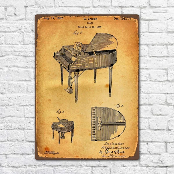 

Piano 1937 Patent Vintage Retro Metal Tin Sign Metal Sign Wall Decor Fashion Art Decor Poster BIE157