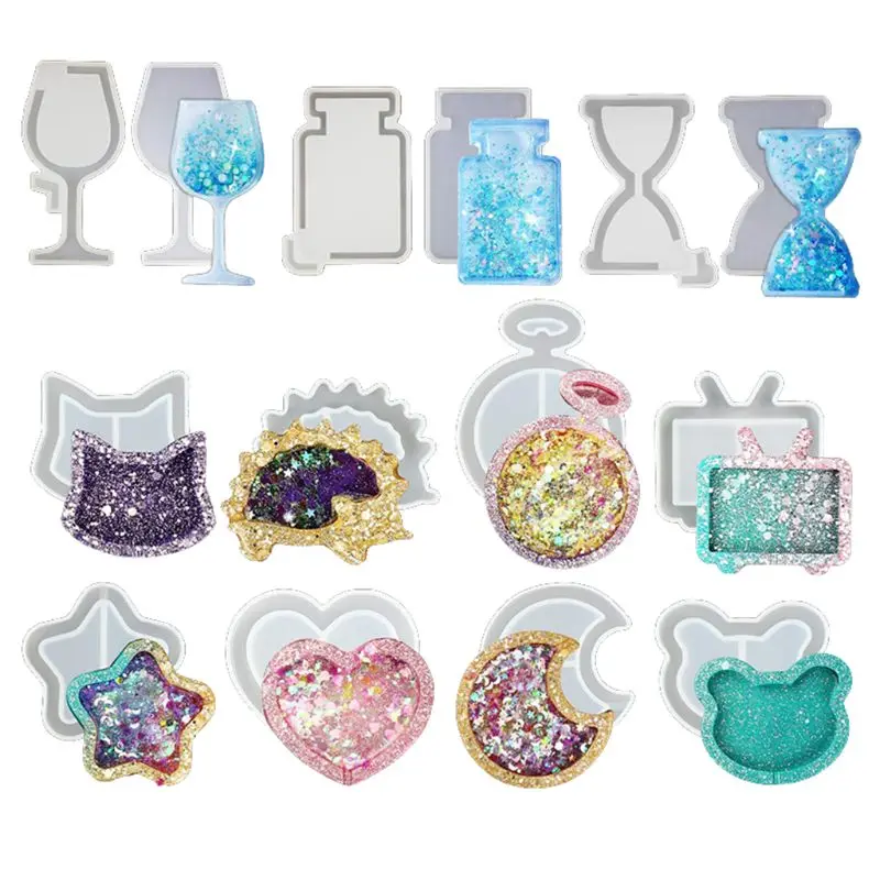 

UV Resin Molds Resin Shaker Mold , Crystal Silicone Molds, Epoxy Resin Molds with Moon, Heart, Star, Hourglass, Cat, Wine Glass