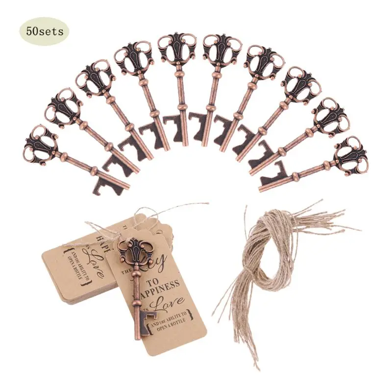 

50x Vintage Skeleton Key Bottle Opener +Tag Card Wedding Party Favors Souvenirs
