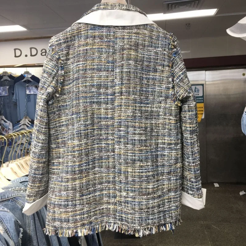 Autumn New Long Sleeve Fake Piece Womens Tweed Jackets Office Ladies Fashion Single Breasted Slim Fit Outerwear Coats Streetwear | Женская