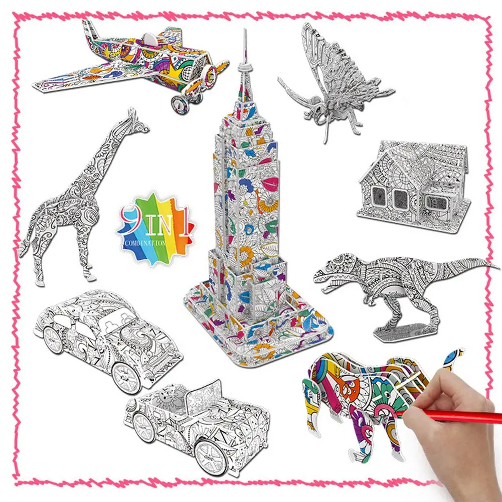 

3D Complete Puzzle Coloring Set Puzzle Painting Set With 10 Pen Markers Combines Art And Manual Activities For Children