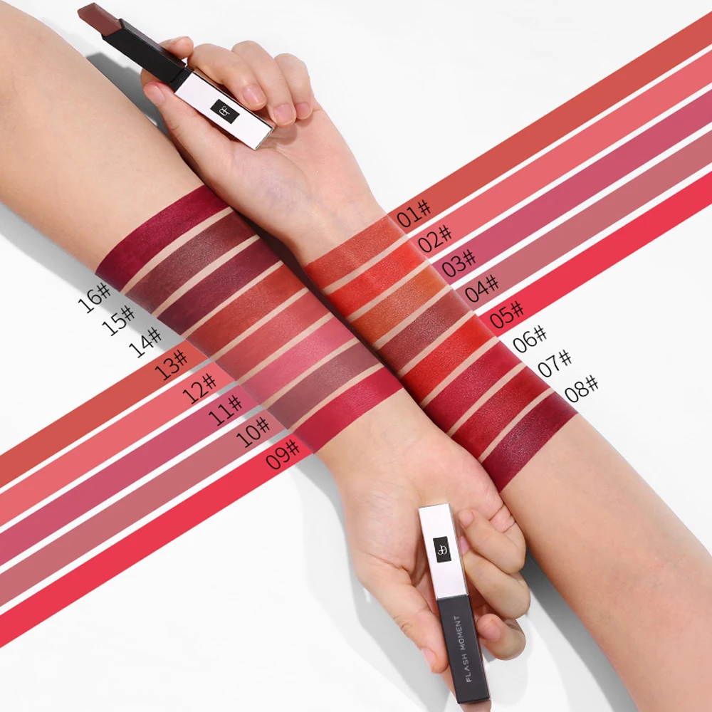 Красная бархатная матовая помада роскошная маленькая серебряная тонкая туба 16