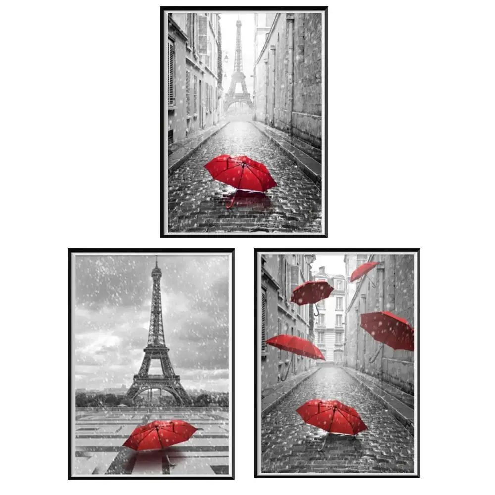 

5D DIY Diamond Painting Red Rose Umbrella Rainy Scenery Embroidery Decoration Mosaic Eiffel Tower Home Decoration New Year Gift