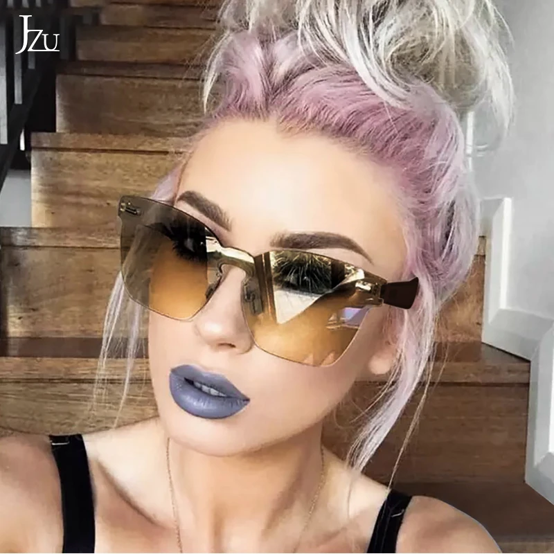 Женские солнцезащитные очки без оправы JZU большие квадратные с винтажными