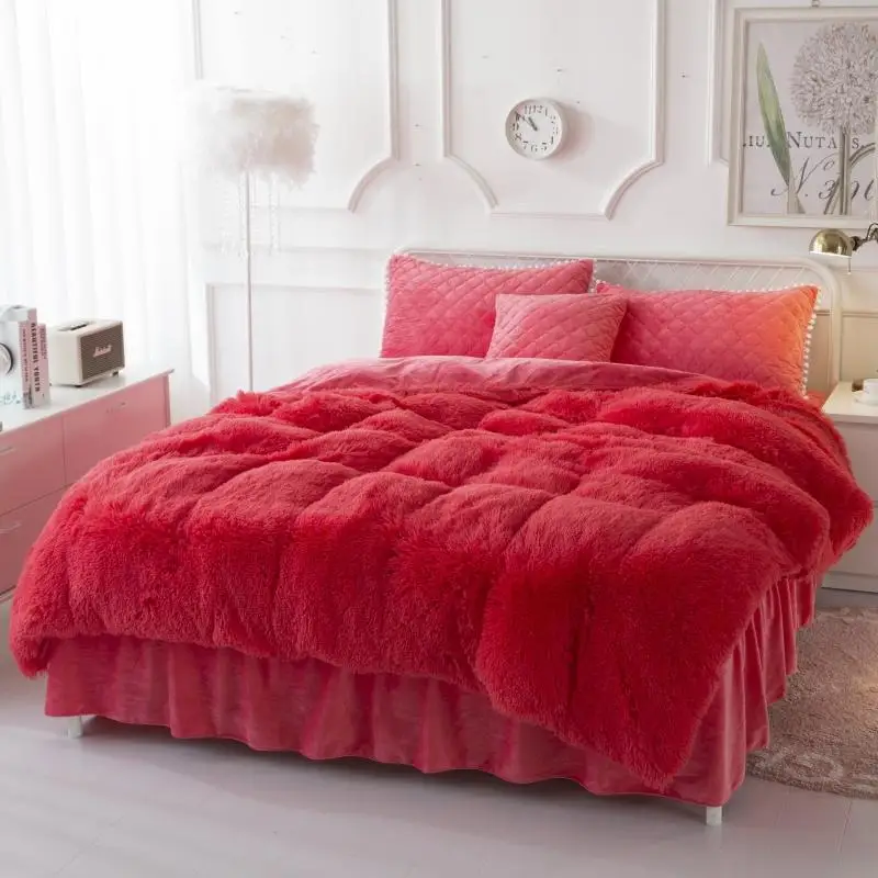 

Fleece Warm 5Pcs QUEEN Bedding Set Russian size 160X200cm Bedskirt White Duvet Cover Bed spread set parure de lit ropa de cama