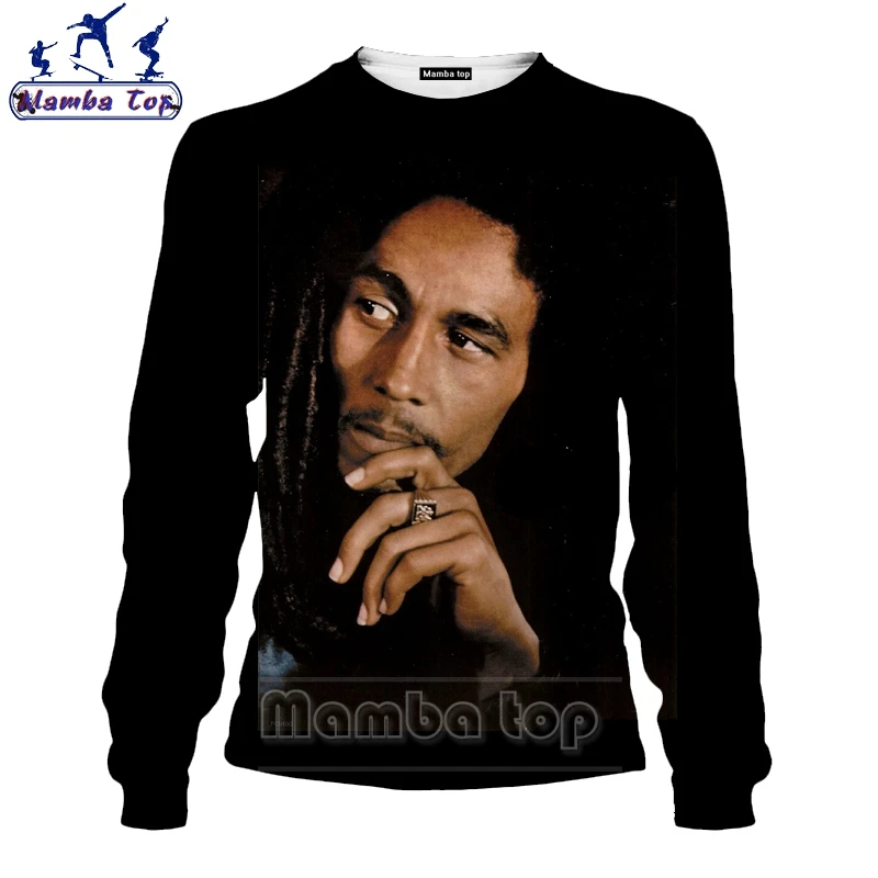 Толстовка Mamba top Bob Marley 3D принт рок-певец забавная черная одежда мужская рубашка
