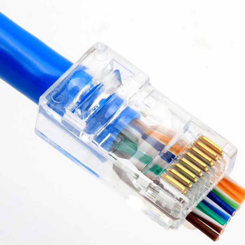 

50Pcs RJ45 Connector 6U Gold PlatedPass Through Ethernet Cables Module Plug Network RJ-45 Crystal Heads Cat5 Cat5E