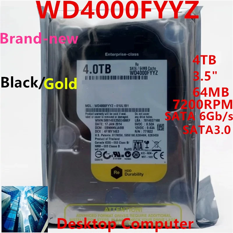 Новый жесткий диск для WD Brand черный/золотистый 4 ТБ 3 5 дюйма SATA 6 ГБ/сек. 64 МБ 7200