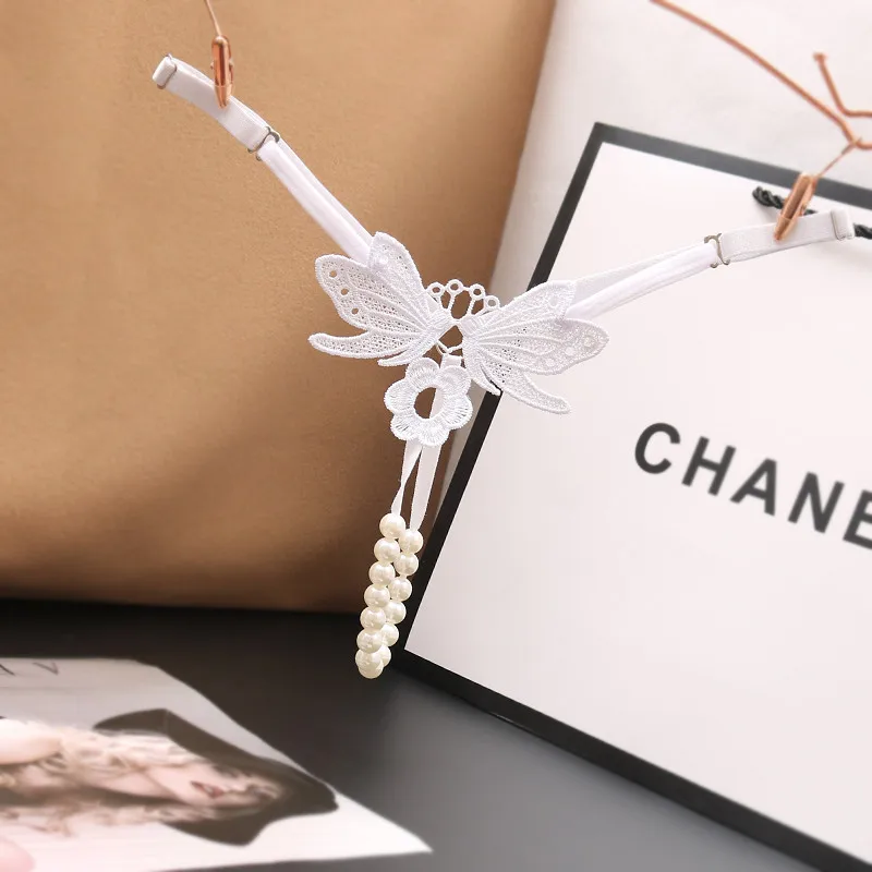 Женские кружевные трусики стринги с жемчужной подвеской женские вышивкой