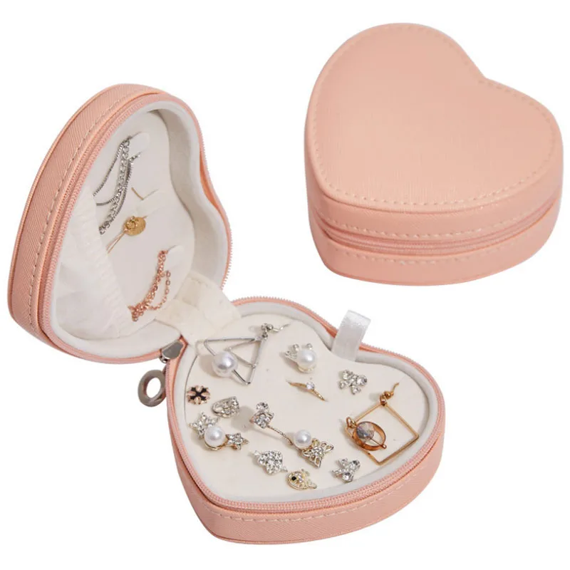 

Heart-Shaped Portable Jewelry Storage Organizer PU Leather Earrings Rings Necklaces Wristbands Storage Box Travel And Home Box