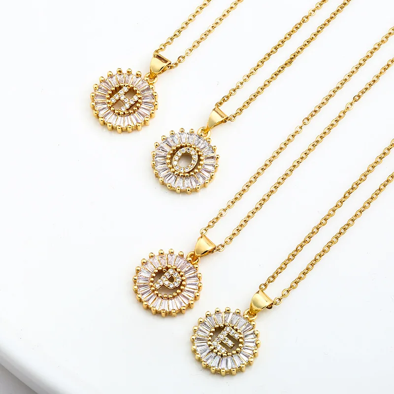 

Girls Name Initial 26 Letter Pendant Necklace For Women Gold Color Clavicle Chain Zircon Alphabet Charm Wedding Choker Jewelry
