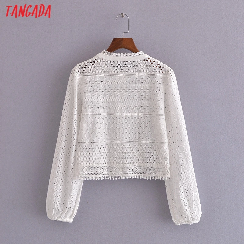 

Tangada Women Retro Embroidery Romantic Cotton Blouse Shirt Long Sleeve 2021 Chic Female Shirt Tops 3H392