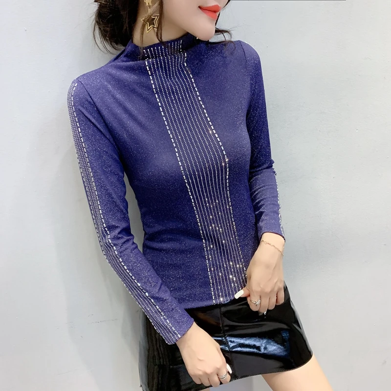 Женская хлопковая Блестящая футболка яркая с длинным рукавом модель T9D803 в