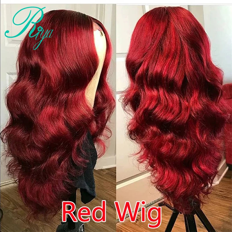 Парик из человеческих волос 13X4 150% Red Body Wave на сетке спереди предварительно