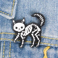 skeleton black cat brooch backpack collar badges pins metal broches for women badge pines metalicos jewelry brosche accessories