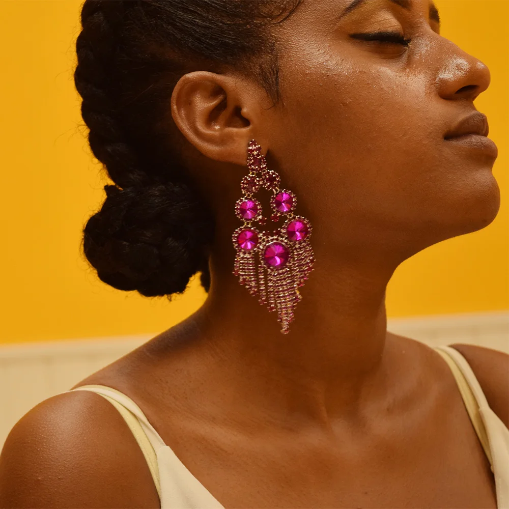 11 см длинные висячие серьги кристально прозрачные стразы платье с кисточками для