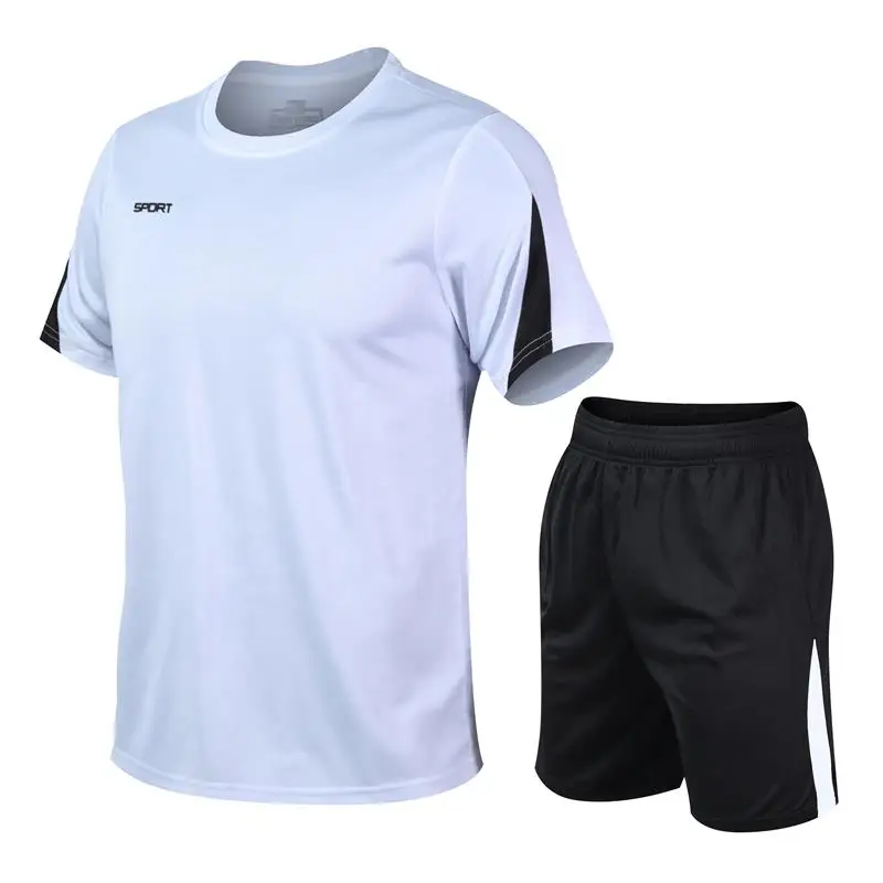 

2021 Summer Suit Fashion Men's Short Sleeve Round Neck Breathable Sportswear + Sports Pants Jogging Solid Color Shorts Set 5xl