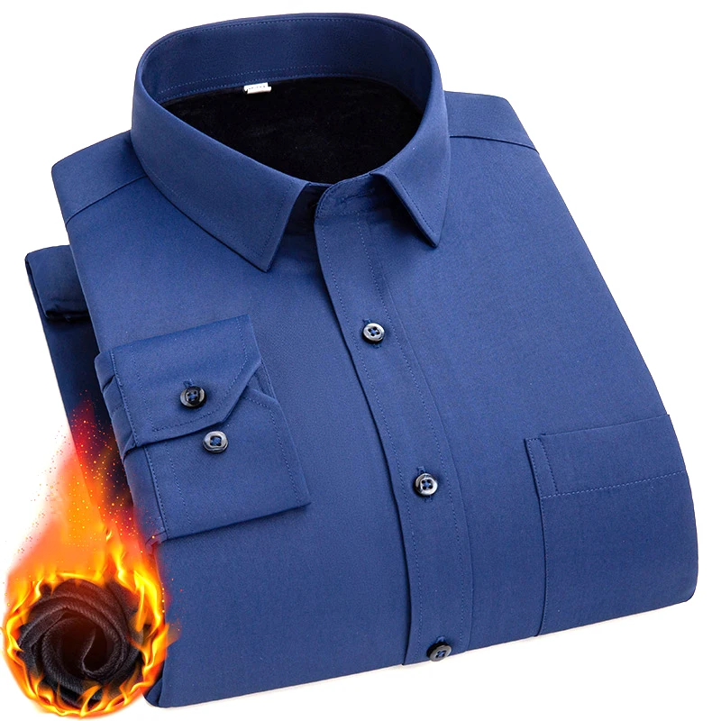 

Мужская хлопковая теплая рубашка, модная мужская рубашка с длинным рукавом, зимняя бархатная утепленная однобортная рубашка на пуговицах д...