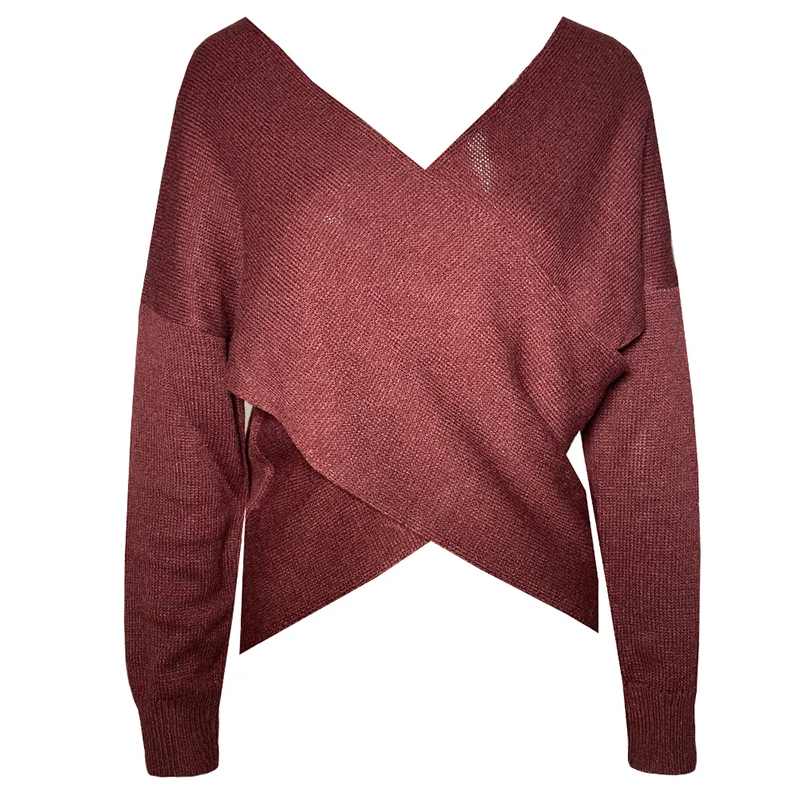 

2021 Women Spring Sexy V Neck Pleated Batwing Long Sleeve Knitted Pullovers Tops Ladies Streetwear Casual Loose Sweater SJ7477R