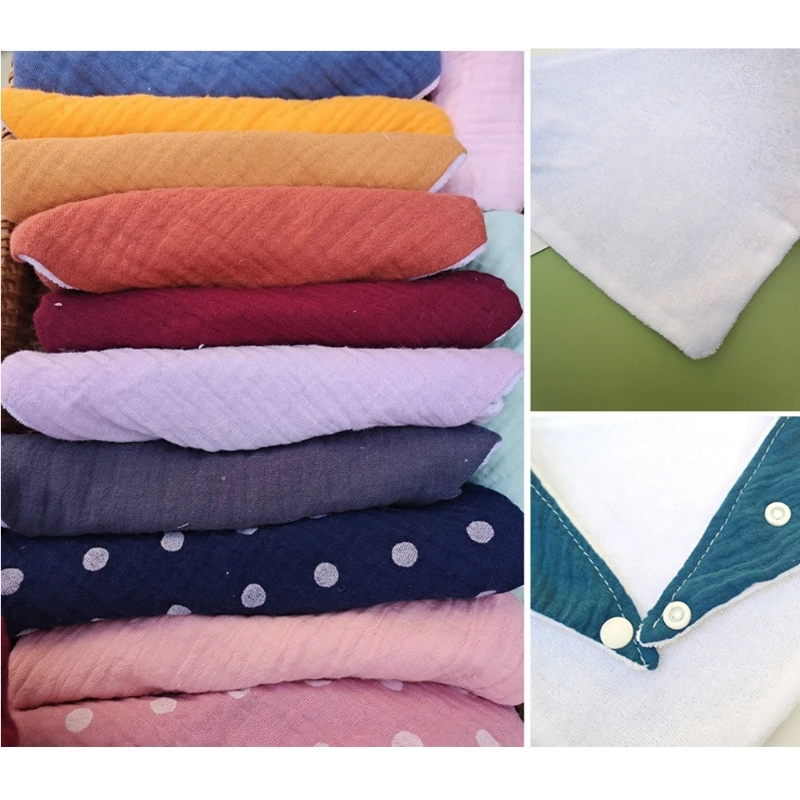 Baberos de algod&oacute;n de doble capa para beb&eacute;, toalla triangular de Color s&oacute;lido para Saliva, bot&oacute;n a presi&oacute;n, pa&ntilde;o suave para eructar, 1 unidad-3
