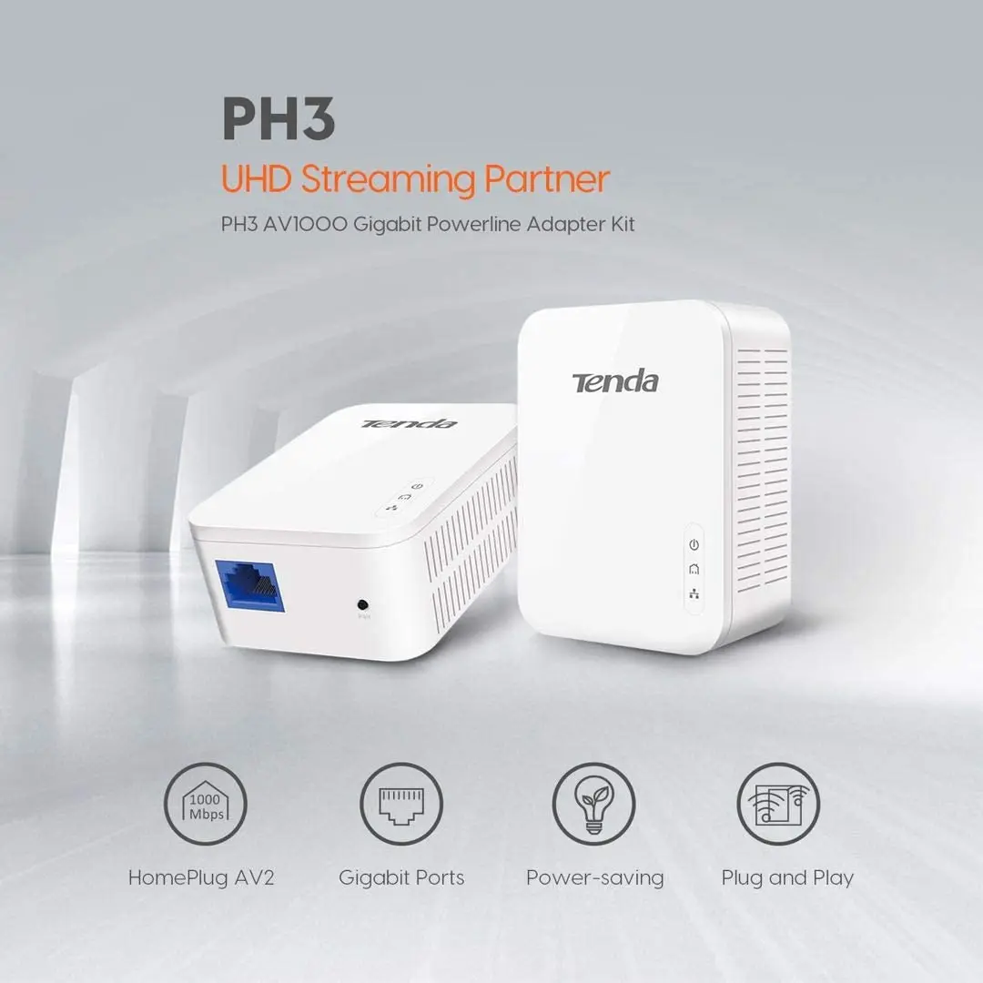 Сетевой адаптер Tenda PH3 1000 Мбит/с 1 порт Gigabit AV1000 Ethernet PLC адаптеры высокая
