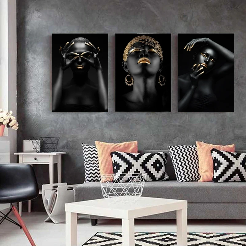 Современное настенное искусство золотые и черные африканские обнаженные